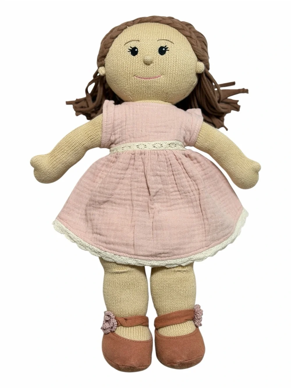 The Clementine Collective Clara Knitted Rag Doll 16” Blush Dress Poppie Toys